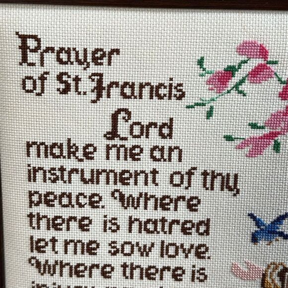 Vintage Cross Stitch Prayer of St. Francis Wall Religious Decor Framed No Glass - Picture 3 of 17